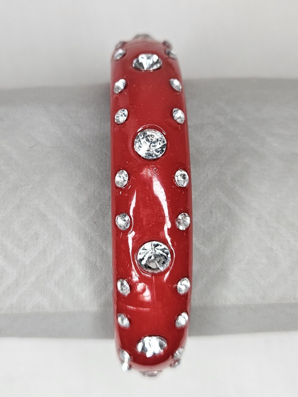 VTG Deadstock Y2K Red Rhinestone Bangle Bracelet Chunky Acrylic Stack 8"
